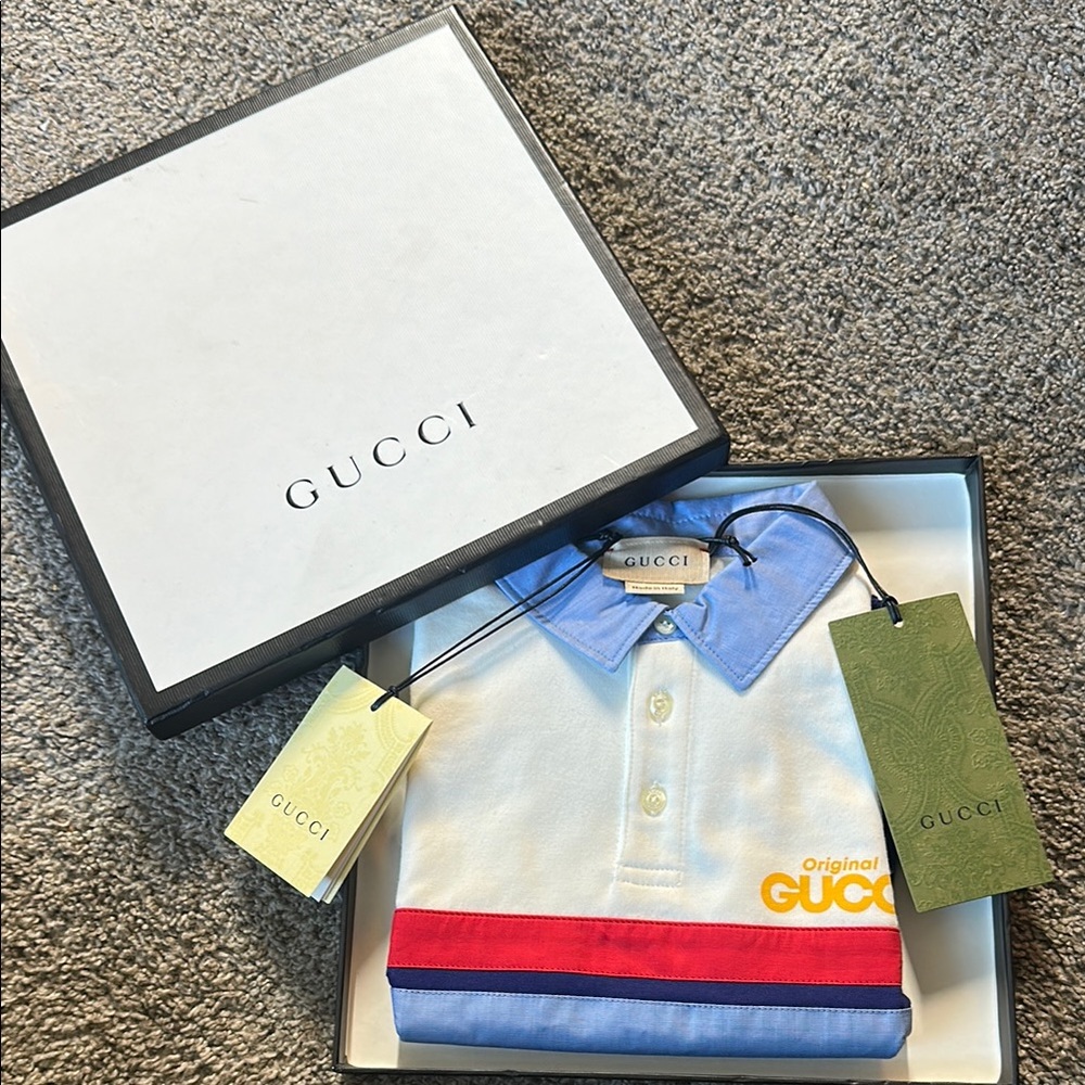 Gucci Kids Polo Shirt - White, Blue, and Red